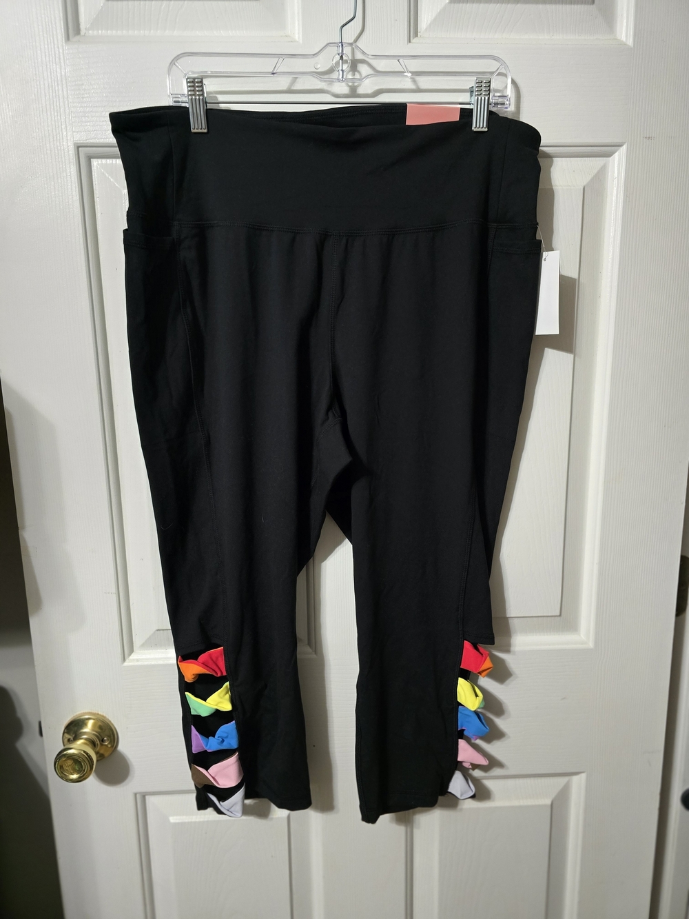 Lane Bryant Black Cropped Leggings with Rainbow Tab Accents